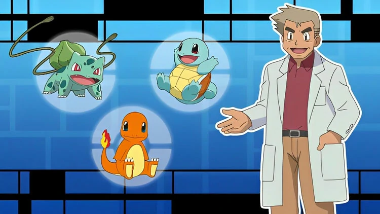 What is the name of the professor who gives Pokémon to new trainers?
