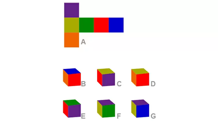 If I use picture A to fold a cube, which one below could it be?